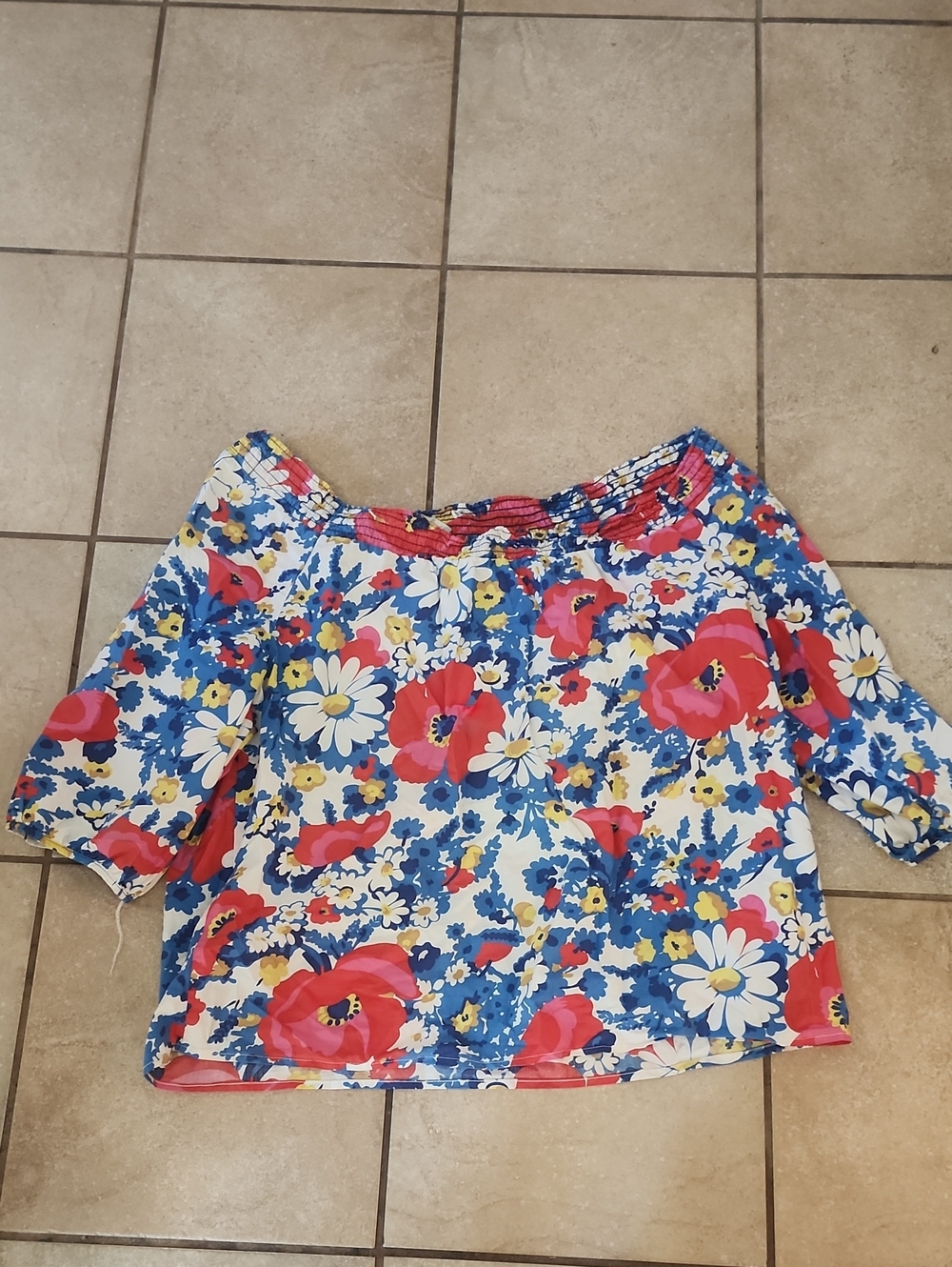 Boden Girls' Floral Off-Shoulder Top in Blue, Red, White and Yellow